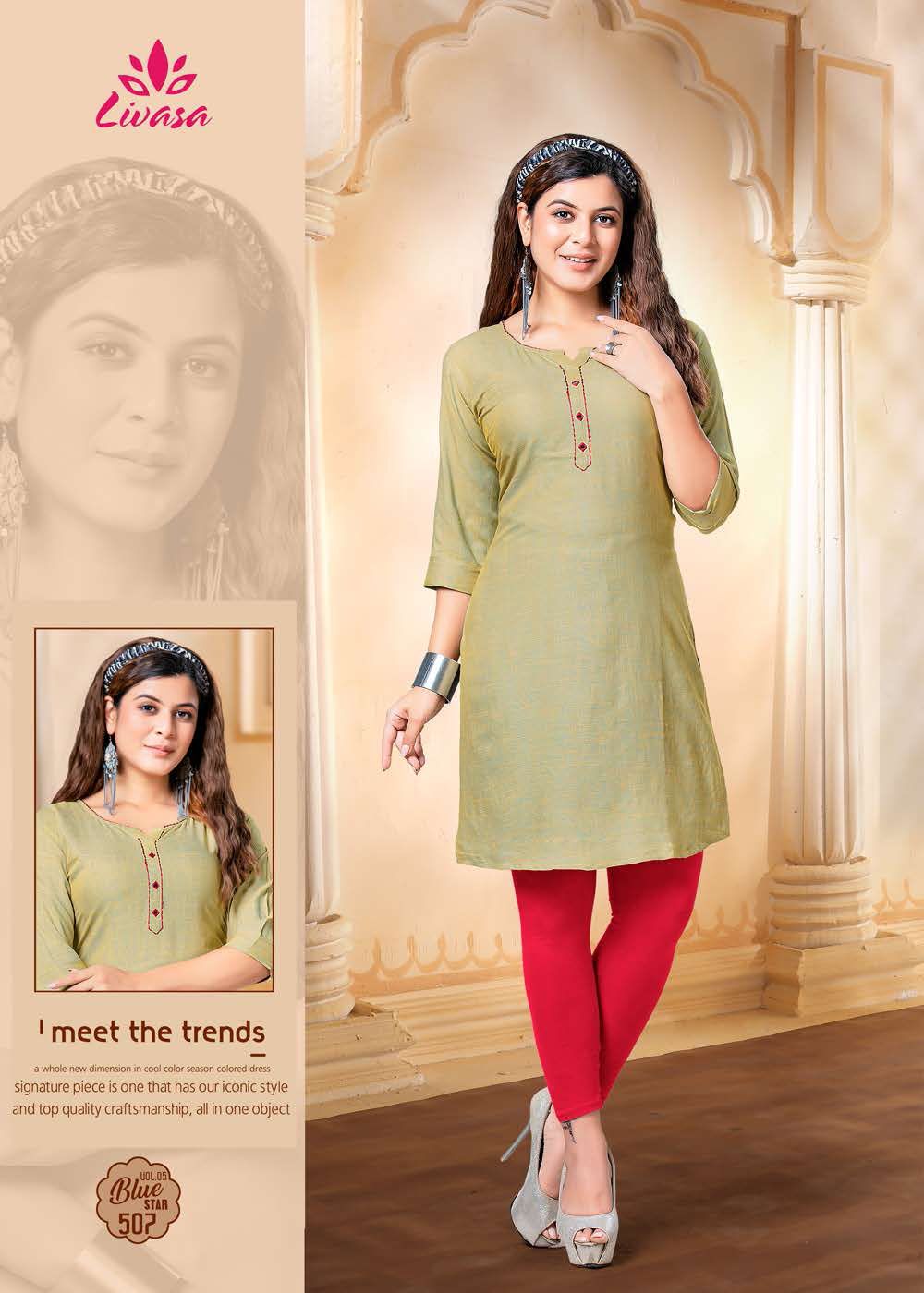 Hirwa Blue Star 5 Ethnic Regular Wear Rayon Designer Kurti Collection